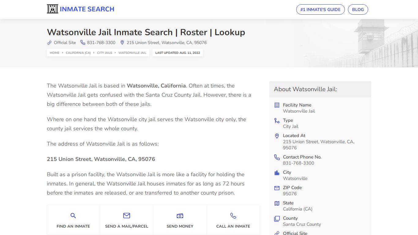 Watsonville Jail Inmate Search | Roster | Lookup