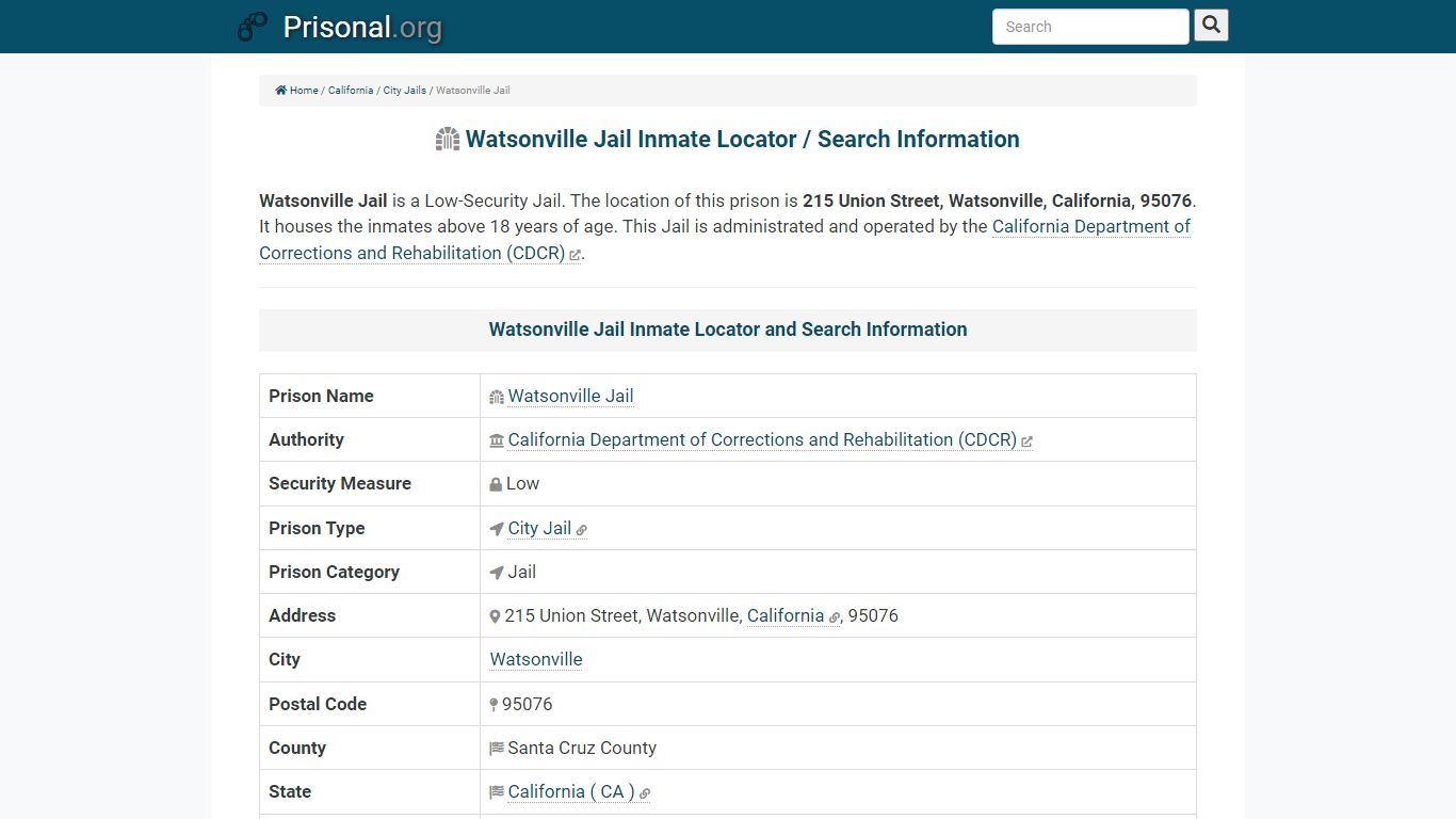 Watsonville Jail-Inmate Locator/Search Info, Phone, Fax ...